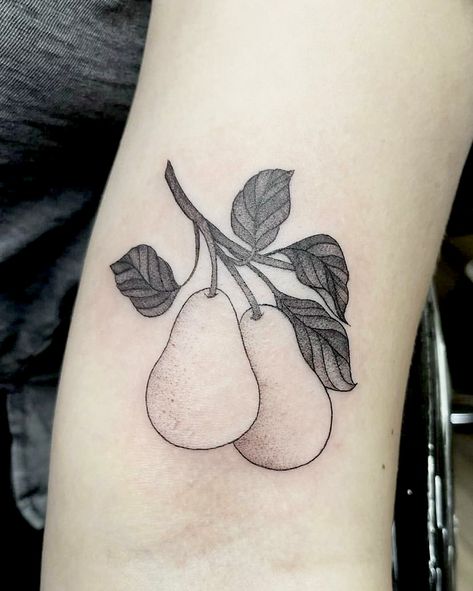 Pear Tattoo, Apple Tattoo, Fruit Tattoo, Tattoo Apprenticeship, Food Tattoos, Vegan Tattoo, Blossom Tattoo, R Tattoo, B Tattoo