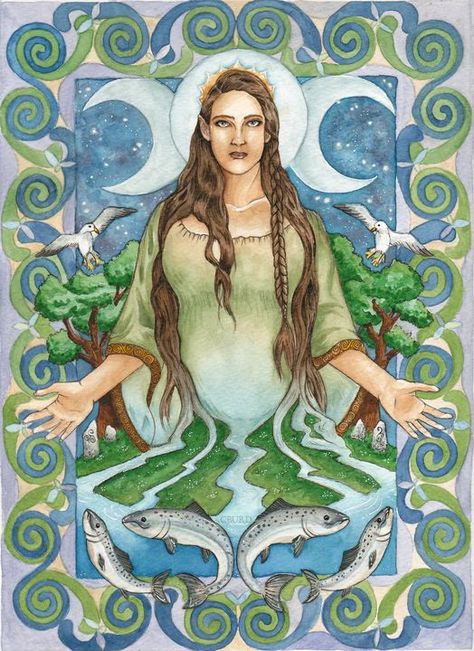 Irish Goddess, Celtic Myth, Museum Studies, Irish Mythology, Celtic Gods, Pop Illustration, Celtic Goddess, Pagan Art, Salmon Fish