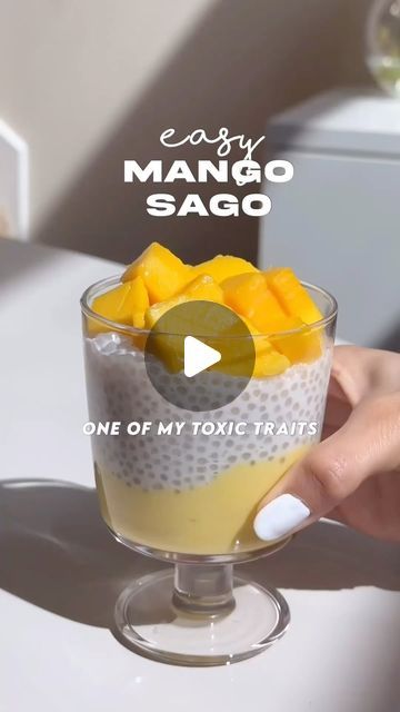 Rice Zhang on Instagram: "⚠️Mango Sago Recipe‼️  - boil sago in hot water with no lid for 10 min and then turn off the stove and soak in hot water for another 10 min until translucent  - Rinse sago in cold water and get rid of excess starch  - Soak in 1 can of coconut milk for 1 hour (vanilla extract optional) - Make mayo puree (mango & condensed milk) - Layer puree, sago, and fresh mango on top - Drizzle with condensed milk optional!   🏷️ mango coconut sago recipe, healthy mango dessert, easy mango sago coconut pudding, easy Asian dessert, #mangosago #mangodessert #mangolover #sago #mangococonut #asiandessert #asiandessert" Mango Sago Dessert Recipe, Mango Sago Recipe, Sago Coconut Pudding, Mango Sago Dessert, Coconut Sago, Mango Coconut Sago, Sago Recipes, Mango Sago, Asian Dessert