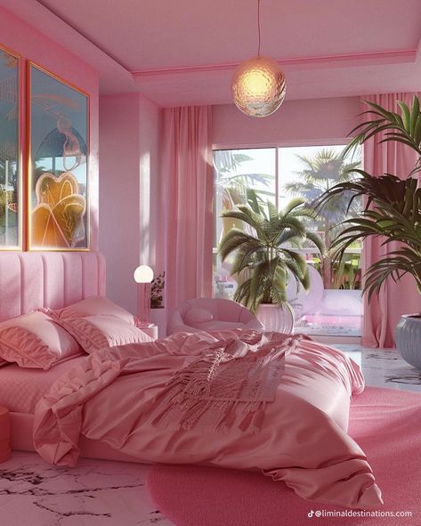 Miami Room Aesthetic, Miami Bedroom Aesthetic, Pink 90s Bedroom, 80s Post Modern Bedroom, 80s Miami Bedroom, Futuristic Room Ideas, Pink 80s Bedroom, 80s Bedroom Aesthetic Pink, 80s Girly Bedroom