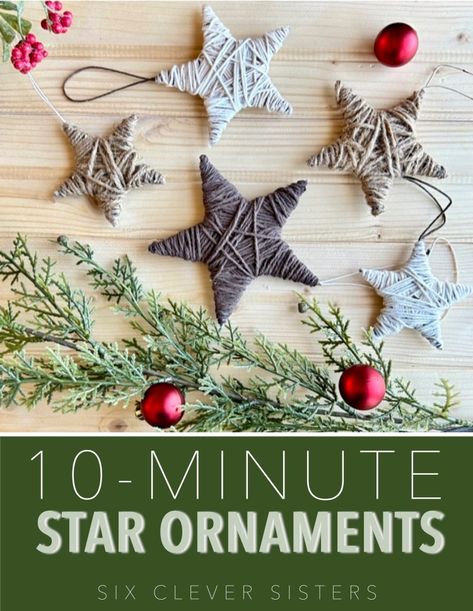 Cheap Homemade Christmas Ornaments, Homemade Tree Decorations For Kids, Xmas Stars Decoration, Old Fashioned Ornaments, Easy Craft Ornaments, Paper Straw Star Ornament, Twine Wrapped Stars, Easy Nativity Ornaments, Kids Christmas Crafts To Give As Gifts