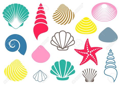 Seashell Clipart, Seashell Illustration, Silhouette Images, Stock Art, 자수 디자인, Shell Art, Stained Glass Patterns, Starfish, Royalty Free Images