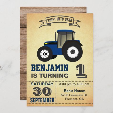 Tractor First Birthday, Tractor Birthday, Farm Birthday Party, Farm Boys, Kids Birthday Party Invitations, Birthday Party Invite, Vintage Invitations, Farm Birthday, 1st Birthday Invitations