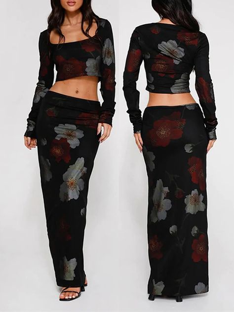 8.29US $ |Women 2 Piece Skirt Set Vintage Flower Print Long Sleeve Square Neck Crop Top with Low Waist Bodycon Long Skirt Fall Outfit Y2K| |   - AliExpress Low Waisted Long Skirt Outfits, Long Skirt Fall Outfits, Long Skirt Fall, Bodycon Long Skirt, Skirt Fall Outfit, Crazy Birthday, Fall Outfits Y2k, 2 Piece Skirt, Skirt Outfits Fall