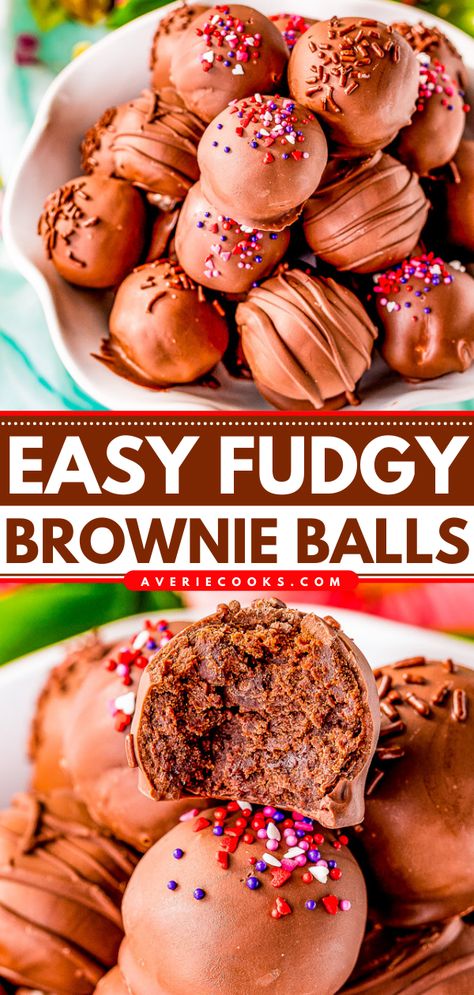 Fudgy Brownie Balls - Averie Cooks Brownie Dip, Brownie Cake Pops, Brownie Balls, Averie Cooks, Brownies Chocolate, Fudgy Brownie, Homemade Frosting, Thanksgiving Inspiration, Homemade Brownies