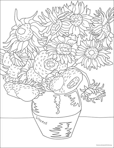 Easy How to Draw a Sunflower Tutorial , Sunflower Coloring Page Easy Directed Drawing, Sunflower Coloring Page, Draw A Sunflower, Van Gogh Coloring, Sunflower Art Project, Sunflower Tutorial, Sunflower Coloring, Sunflower Template, Sunflower Coloring Pages