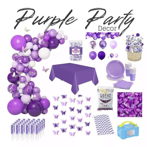 Purple Themed 40th Birthday Party, Purple Theme Birthday Party Decoration At Home, Purple Theam Birthday Party, Purple Bday Aesthetic, Purple Themes Party, All Purple Birthday Party, Birthday Purple Theme Decoration, Purple Party Ideas Decorations, Purple Themed Birthday Party Ideas