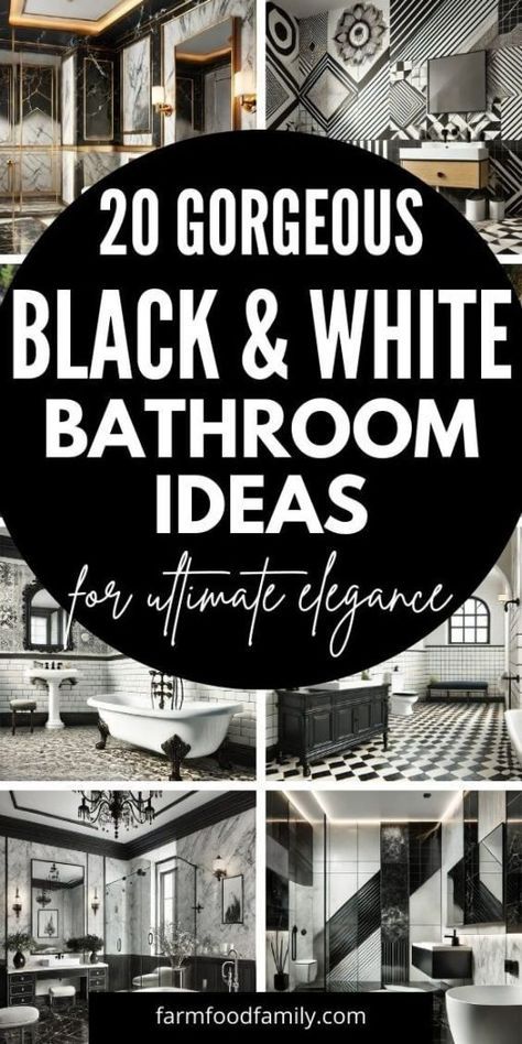 20 Timeless Black and White Bathroom Ideas for a Classic Look 46 White Bathroom With Black Cabinets, White And Black Bathroom Decor Ideas, Black And White Bathroom With Gold Accents, Bathrooms With Black And White Tile, Bathroom Remodel Black And Gold, Black Subway Tile Bathroom Wall, Black And White Bathroom Vanity Ideas, Small White And Black Bathroom, Bathroom Boards Ideas