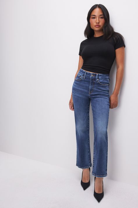 ALWAYS FITS GOOD PETITE STRAIGHT JEANS | INDIGO520 - GOOD AMERICAN Good American Jeans, American Jeans, 2023 Fashion, Good American, Pants Straight, Dark Wash Jeans, Bye Bye, Winter Looks, Playing Dress Up