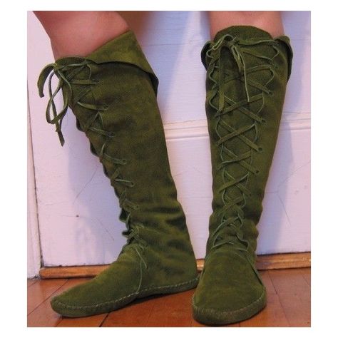 Items similar to Fairy Princess ELF BOOTS pointy toe knee high moss... ❤ liked on Polyvore featuring shoes, boots, pointy toe boots, knee length boots, green knee high boots, green boots and pointed toe shoes Elf Boots, Handmade Moccasins, Fairy Shoes, Viking Dress, Elf Shoes, Bespoke Clothing, Green Fairy, Fairy Clothes, Green Boots