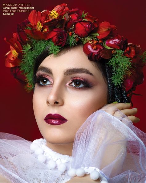 for yalda naight By me Red Makeup, Crown Jewelry, Makeup, Red, Quick Saves, Make Up