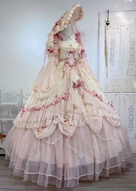 Pink Fitted Rococo Victorian Dress, Pink Victorian Ball Gown Costume, Pink Rococo Dress, Rococo Ball Gown With Ruffles, Wonyoung Outfit, Tea Party Princess, Clothes Coquette, Elegant Tea Party, Pink Rococo Victorian Dress