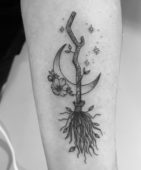 Broom Moon Tattoo, Broomstick Tattoo Witches, Simple Witch Broom Tattoo, Witchy Broom Tattoo, Broom Tattoo Witch, Broom Stick Tattoo, Witches Broom Tattoo, Witch Broom Tattoo, Broomstick Tattoo