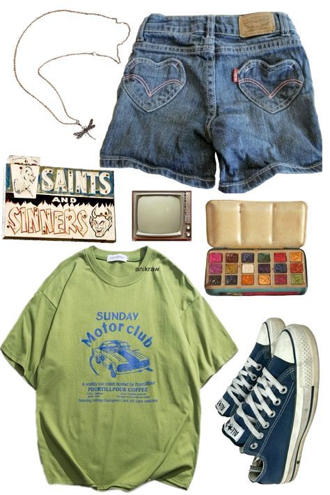 Twee Summer Fashion, Summer Outfit Mood Board, Art Core Outfits, 90s Clothes Outfits, Grunge Summer Fits, Summer Outfits Grunge, 90s Summer Outfits, Camp Outfits, Honey Sauce