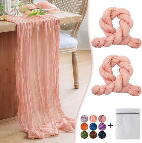 Amazon.com: Waligoy Peach Coral Cheesecloth Table Runner 2 Pack 35" Boho Gauze Table Runner 120 inches Long Table Runner Rustic Sheer Fabric Bulk for Baby Shower Wedding Bridal Birthday Party Table Decorations : Home & Kitchen Pink Cheesecloth Table Runner, Extra Long Table Runners, Gauze Table Runner, Boho Tablecloth, Cheesecloth Table Runner, Birthday Party Table Decorations, Fall Wedding Tables, Vintage Wedding Table, Birthday Party Table