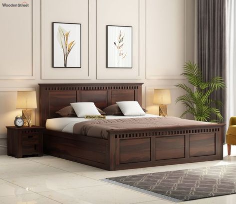 Latest Wooden Bed Designs, Idea Bilik Tidur, Modern Wooden Bed, Wooden Bed With Storage, Reka Bentuk Bilik Tidur, Wooden King Size Bed, Bed Designs With Storage, Simple Bed Designs, Box Bed Design