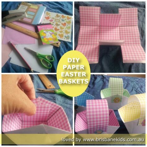 DIY Paper Easter Baskets - Brisbane Kids Make your own Easter baskets at home! Paper Easter Basket, May Day Baskets, Diy Osterschmuck, Boyfriend Crafts, Easter Basket Diy, May Day, Diy Basket, Paper Basket, Easter Crafts For Kids