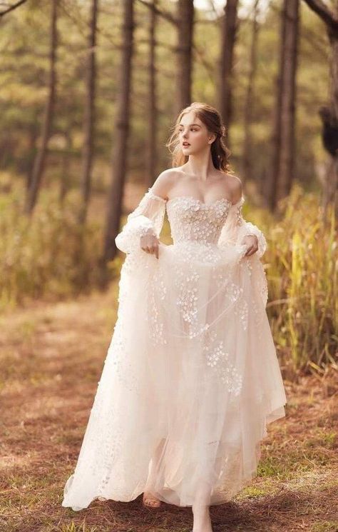 A Line Sweetheart Wedding Dress, Wedding Dress Fantasy, Forest Wedding Dress, Fantasy Wedding Dress, Fairy Wedding Dress, Off Shoulder Wedding Dress, Wedding Dress Flowy, Fairy Tale Wedding Dress, Fairy Wedding