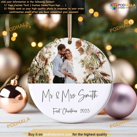 Custom Ceramic Christmas Ornament 2023 Personalized Photo Couple Gifts Check more at https://podhalastore.com/product/custom-ceramic-christmas-ornament-2023-personalized-photo-couple-gifts/ Mr & Mrs Smith, Custom Ceramic, Order Confirmation Email, Ceramic Christmas, Photo Couple, First Christmas, Couple Gifts, Christmas Ornament, Essence