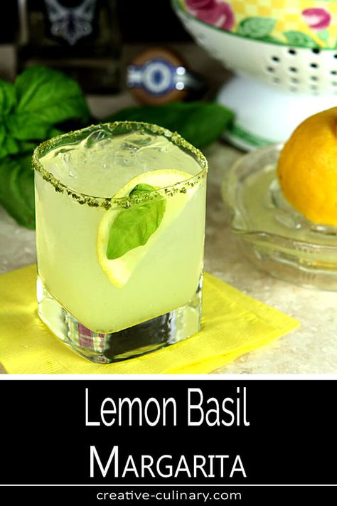 Basil Margarita, Basil Cocktail, Tequila Cocktail, Gin Drinks, Lemon Basil, Tequila Cocktails, Margarita Recipes, Alcohol Drink Recipes, Fruit Drinks