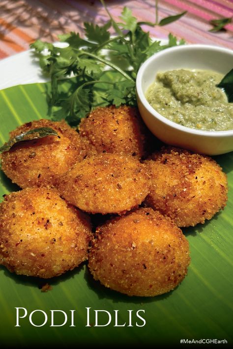 A quick breakfast in South Indian households is the Podi Idli that is made by tossing steaming hot mini Idlis in Podi (powder) made with red chillies and peanuts and other spices. On your visit to Visalam, this is one dish you must try. We serve this simple and delicious delicacy on a platter with Coconut Chutney to complement the flavoursome Idlis. #MantraKoodam #MeAndCGHEarth #Kumbakonam #LocalExperiences #LocalCulture #Thanjavur #EnchantingTamilNadu #IncredibleIndia #TamilNadu #Travel Mini Podi Idli, Podi Idli, Idli Chutney, Coconut Chutney, Food Pin, Curry Chicken, Quick Breakfast, Ghee, Chutney