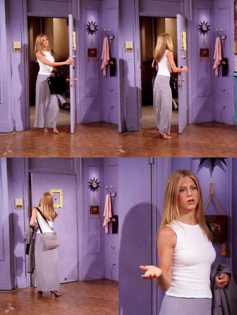 Jennifer Aniston Skirt Outfits, Rachel Friends Style, Rachel Green Skirt Outfits, Rachel Green Work Outfits, Rachel Green Outfits 90s, Monica's Door, Rachel Outfits, Estilo Rachel Green, Friends Fits