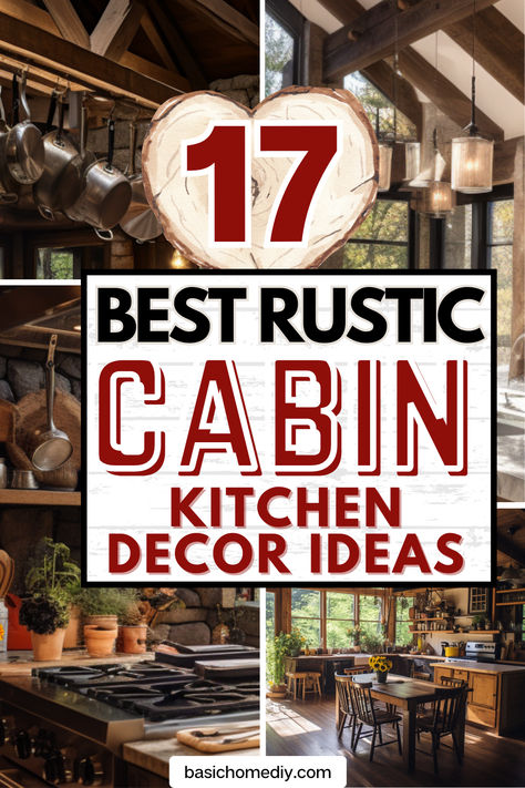 Best rustic cabin kitchen decor ideas - including design inspiration to create a cozy and inviting rustic retreat vibe. Incorporate amazing cabin kitchen decor ideas into your log cabin or log home with these genius rustic cabin kitchen decor ideas! From charming cottage vibes to modern farmhouse decor ideas, discover easy and budget-friendly ways to infuse your space with country charm. Find clever decorating inspiration for stunning cabin interiors that will make your cabin a rustic retreat. Small Log Cabin Kitchens Rustic, Wood Cabin Kitchen Ideas, Log Cabin Kitchen Remodel, Kitchen With Wooden Ceiling, Cabin Style Kitchen Rustic, Simple Cabin Kitchen Ideas, Wood Rustic Decor, Cabincore Kitchen, Camp Interior Ideas