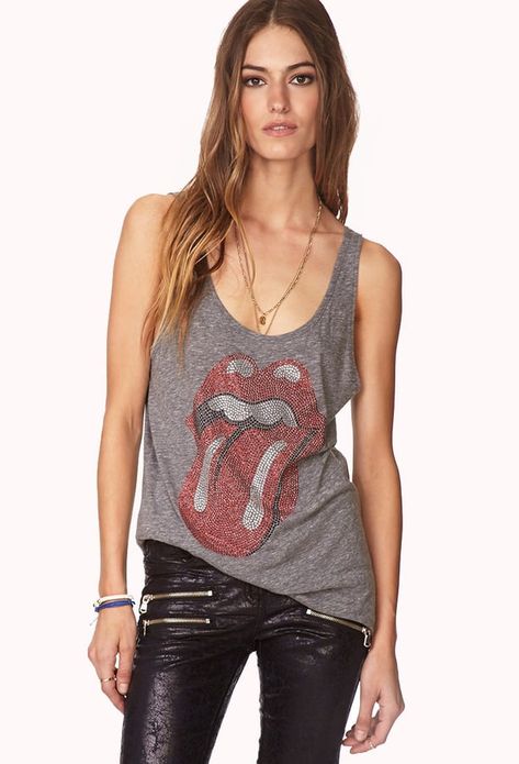 Forever 21 Rolling Stones Tank Stone Outfit, Outfit Concert, Rocker Girl, Hipster Outfits, Rocker Chic, Rolling Stone, Ladies Dress Design, Graphic Tees Women, Edgy Fashion