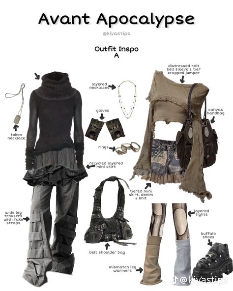 Avant Apocalypse, Apocalypse Outfit, Apocalypse Fashion, Grunge Fits, Dystopian Fashion, Layered Mini Skirt, Best Winter Outfits, Wardrobe Outfits, Alt Fashion