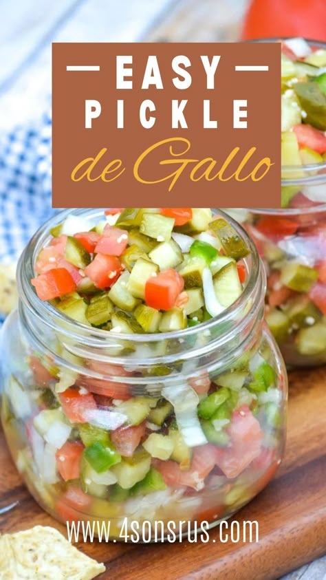 Pickle Lovers Recipes, Dill Pickle Pico De Gallo, Dill Pickle Salsa Recipe, Recipes Using Dill Pickles, Dill Pickle Food Recipes, Pickle Salad Recipes, Dill Pickle Salsa, Pickle Salsa Recipe, Pickle Tacos