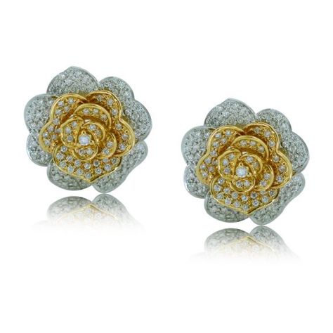 Floral Design Pave Set Diamond EarRing S set in 18KT Rose and White Gold 1.51 ct ED4372WR-ISJLD Diamond Earring, Flower Tops, Earrings Set, Jewelry Stores, Earring Set, Diamond Earrings, Floral Design, White Gold, Collage