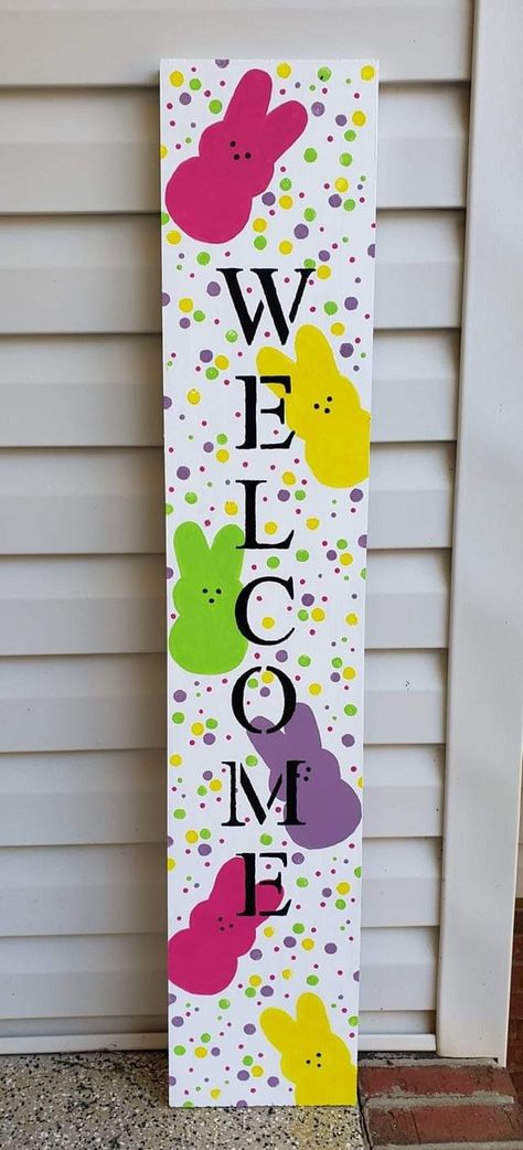 Spring Outdoor Signs, Diy Spring Outdoor Decor, Spring Front Porch Sign, Easter Front Porch Sign, Diy Easter Porch Decor, Spring Welcome Boards, Easter Welcome Sign Front Porches, Easter Porch Signs Diy, Spring Porch Signs Diy