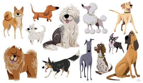 Dog Character Design, Background Studies, Dog Design Art, Dog Character, Animal Caricature, Dog Animation, 강아지 그림, Dog Illustration, Art And Illustration