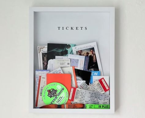 DIY Ticket Box - an easy way to store and display tickets or other memories! Ticket Shadow Box, Diy Ticket, Ticket Display, Do It Yourself Decoration, Nyc Rooms, Dorm Sweet Dorm, Diy Cans, Box Diy, Make A Video