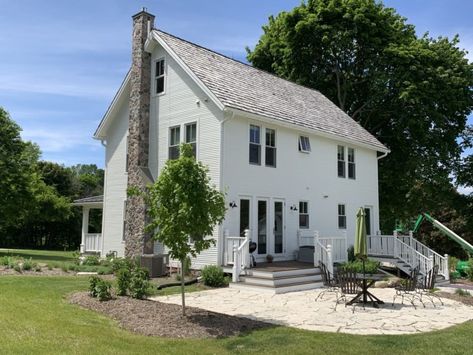 1870's Farmhouse Transformation - Van Cleave Architecture + Design LLC Galley Kitchen Open Shelving, 1850s Farmhouse, Old School Farmhouse Plans, 1870 Farmhouse, 1850 Farmhouse, Historical Farmhouse, Farm Porch, White Folk Victorian House, Porch Vibes