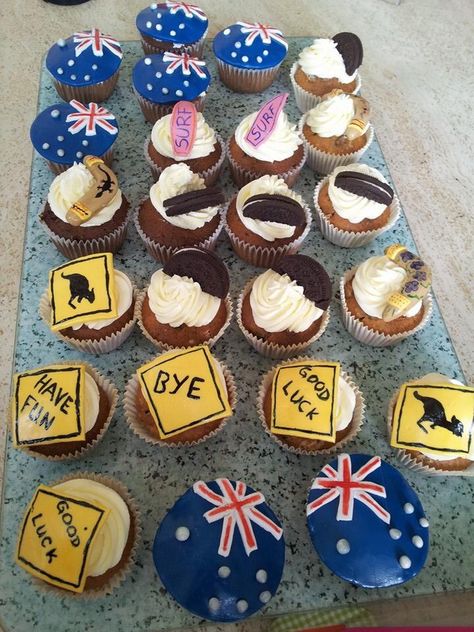 Australian Themed Leaving Party, Australian Cupcakes, Aussie Cupcakes, Australia Cupcakes, Aussie Party, Australian Party, Australia Party, Aussie Icons, Leaving Party