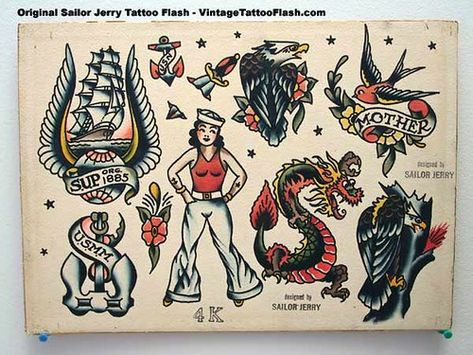 ACF52C | Vintage Tattoo Flash | Flickr Marine Tattoos, Flash Art Tattoos, Sailor Jerry Flash, Sailor Jerry Tattoo Flash, Navy Tattoos, Sailor Jerry Tattoo, Tattoo Wall Art, Jerry Tattoo, Vintage Tattoo Art