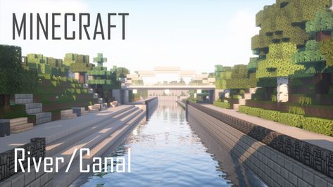 Water Town Minecraft, River Minecraft Ideas, Minecraft River Template, Minecraft Town On Water, Minecraft River, Minecraft Canal City, Minecraft Modern City, Minecraft City Buildings, Minecraft Interior