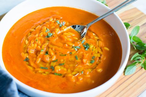 Tomato Chicken Orzo Soup, Creamy Tomato Orzo Soup, Tomato And Orzo Soup, Tomato Orzo Soup Recipe, Soup Orzo, Tomato Orzo Soup, Soup With Orzo, Gluten Free Orzo, Tomato Orzo