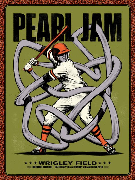 Official Pearl Jam gig poster - Wrigley Field Chicago ~ 18 & 20 AUGUST 2018. Pearl Jam Poster, Pearl Jam Concert, Wrigley Field Chicago, Rock Band Posters, Art Hippie, Music Concert Posters, Screen Print Poster, Gig Poster, Wrigley Field