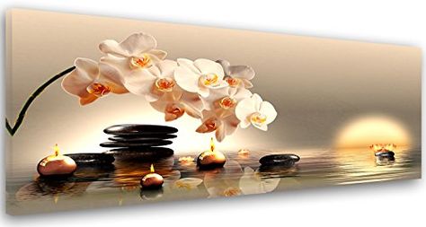 Feeby. Tableau Déco Impression sur toile Décoration murale Image imprimée 120x40 cm ORCHIDÉE ZEN BEIGE Spa Painting, Spiritual Room, Deco Panel, Black Canvas Art, Wooden Painting, Spa Decor, Artwork For Home, Crafts With Pictures, Wooden Wall Decor