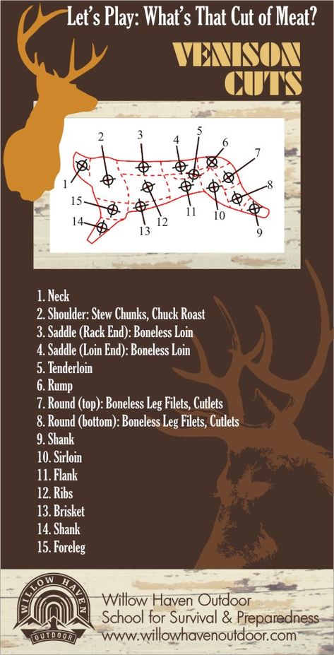 How well do you know your Venison (Deer) Meat Cuts? - WillowHavenOutdoor Survival Skills Geometric Stickers, Deer Butchering, Deer Processing, Spice Chart, Kraft Sticker, Meat Butcher, Deer Recipes, Deer Hunting Tips, Deer Meat Recipes