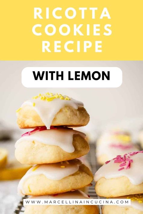 Lemony Ricotta Cookies with a tart lemon glaze are irresistibly soft and tender, with a delightful melt-in-your-mouth texture that makes every bite a treat. #LemonyRicottaCookies #LemonRicottaCookies #LemonRicottaCookieRecipe Ricotta Cookies Recipe, Cookies With Lemon, Lemon Ricotta Cookies, Comfort Pasta, Ricotta Cookies, Italian Family, Lemon Ricotta, Lemon Glaze, Italian Cookies