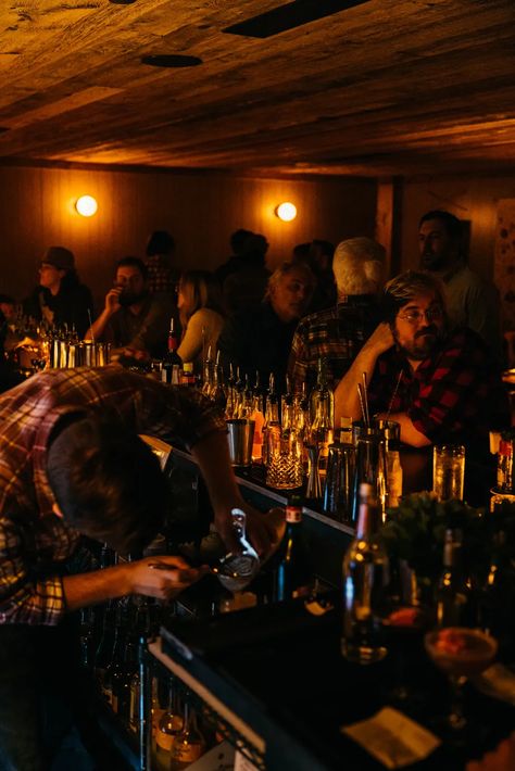 Here’s the Menu for Hidden Cocktail Bar Ranger Station Now Open Above Ladybird on the Beltline in Atlanta - Eater Atlanta Bar Story, Vintage Couches, Fried Quail, Ranger Station, Peach Syrup, Vintage Couch, Hidden Bar, Cocktail Lounge, Hunting Lodge