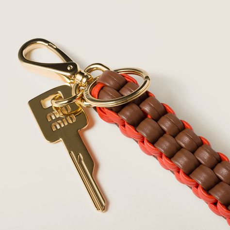 Cognac/orange Leather Trick | Miu Miu Miu Miu Bag, Leather Keyring, Braided Strap, Demi Fine Jewelry, Orange Leather, Leather Keychain, Fine Earrings, Ballet Flat Shoes, Accessories Branding