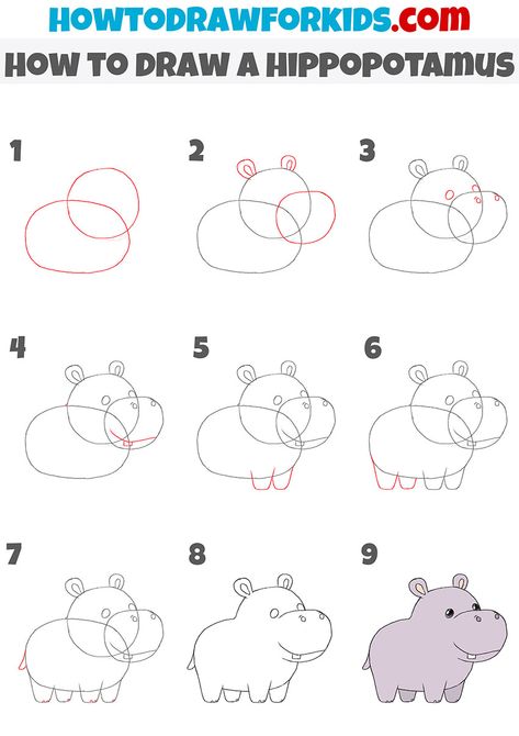 Hippo Doodle Easy, Hippo Painting Easy, Hippo Crafts For Kids, Hippo Drawing Simple, Hippopotamus Craft, Hippo Sketch, Hippopotamus Drawing, Lunchbox Doodles, Hippo Crafts