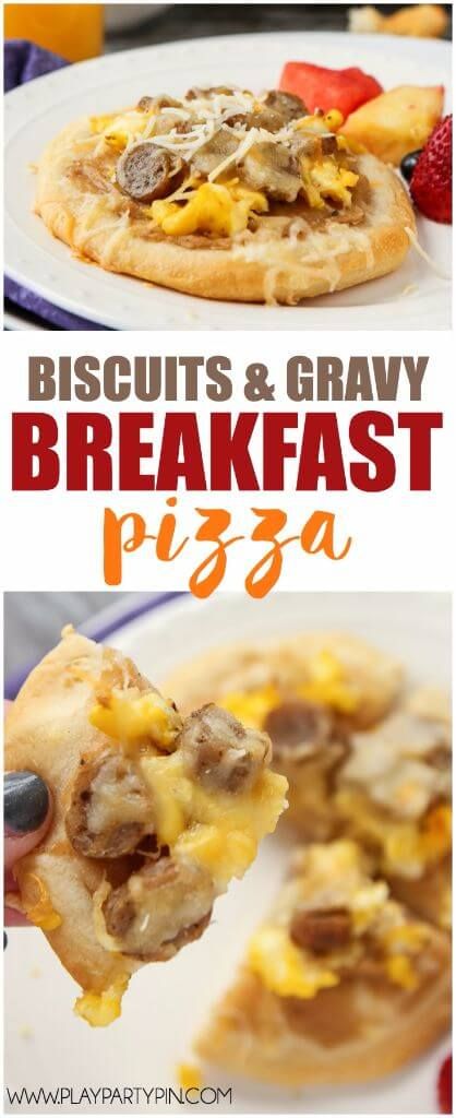 Sausage Gravy Breakfast Pizza Recipe, Breakfast Pizza Crescent Roll, Easy Sausage Gravy, Easy Biscuits And Gravy, Gravy Breakfast, Breakfast Pizzas, Breakfast Casserole With Biscuits, Biscuit Pizza, Breakfast Pizza Recipe