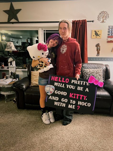 Panda Promposal, Prom Proposal Hello Kitty, Hoco Poster Ideas Homecoming Proposal Hello Kitty, Hoco Hello Kitty Poster, Nerdy Hoco Proposals, Hello Kitty Promposal Poster Ideas, Hello Kitty Hoco Poster, Snoopy Hoco Proposal, Emo Hoco Proposals