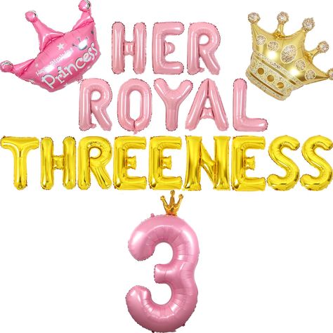 PRICES MAY VARY. 👑3rd birthday party decor👑You will get 1*75*82 pink crown foil balloon, 1*40 inch pink number 3 foil balloon, 1*75*63cm crown foil balloon, 1*16 inch pink HER ROYAL foil balloon and 1*16 inch gold THREENESS foil balloon. ⭐Her royal threeness theme⭐Her royal threeness theme of cute and elegant 3 year old girls birthday decorations are loved by little girls. The gold pink crown balloons with pearlescent colours are very vibrant and will make your little girl look like a little p Once Upon A Time 3rd Birthday Party, Her Royal Threeness Birthday Decorations, 3rd Birthday Party Princess, 4 Year Princess Birthday Party, Princess Party Three Year Old, 3 Year Birthday Theme Pink, Third Princess Birthday Party, 3rd Birthday Party Princess Theme, Theme For 3rd Birthday Girl