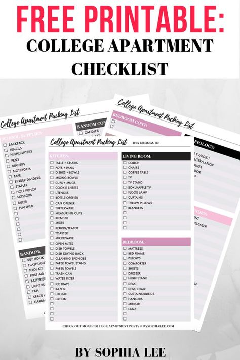 This college apartment printable helped me so much when moving into my first apartment! Seriously I couldn't have survived without this college apartment checklist haha Apartment Packing List, Apartment Hacks Diy, College Apartment Checklist, School Organization College, College Apartment Bathroom, First College Apartment, College Printables, College Apartment Diy, College Bedroom Apartment